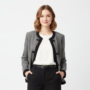 Castleberry Black & White Tweed Knit Open Front Vintage Cardigan Sweater 12